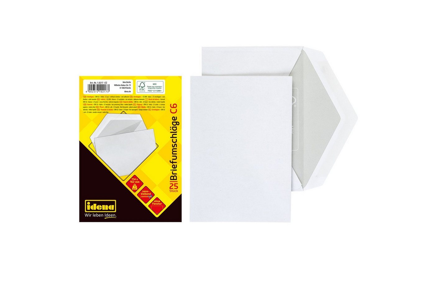 Idena Briefumschlag Idena 10217 - Briefumschläge DIN C6, 75 g/m², nassklebend, ohne Fenste Bild 3