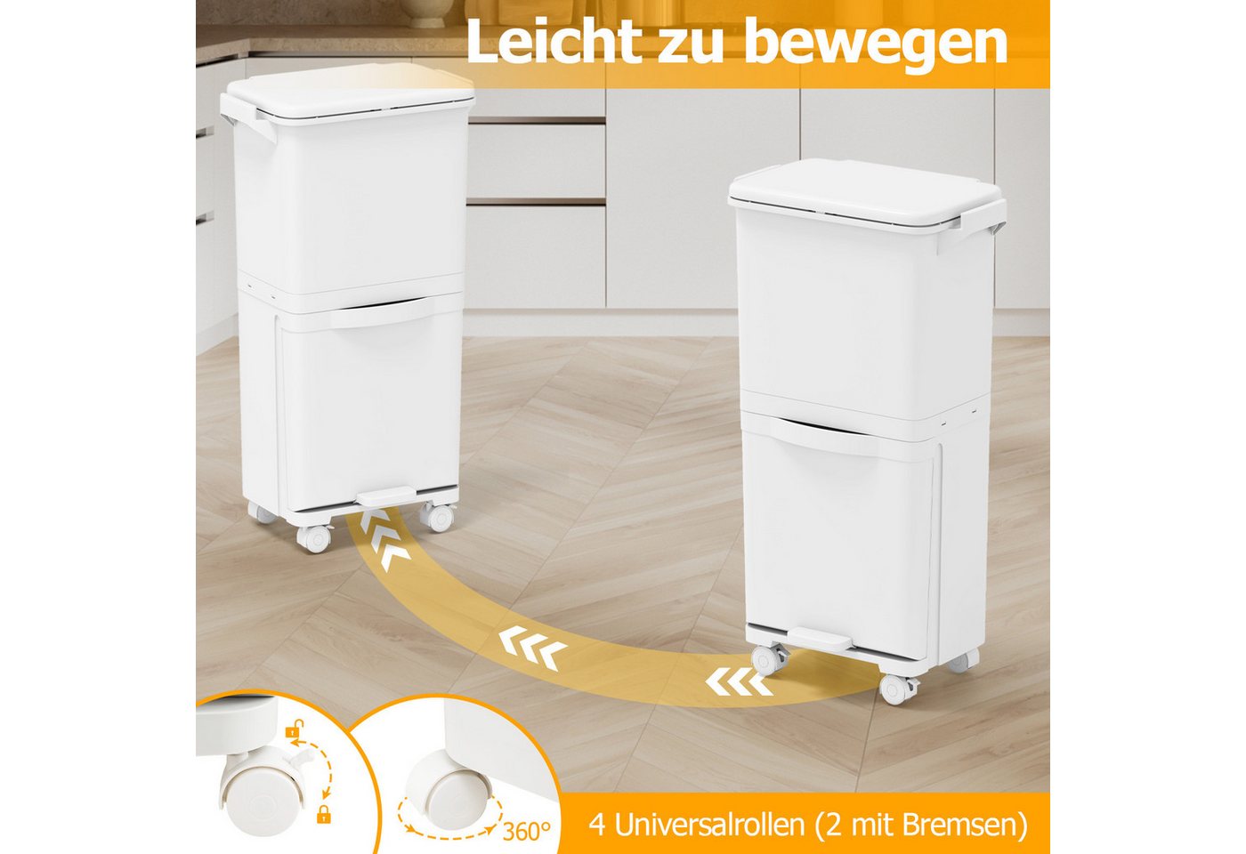 KOMFOTTEU Mülltonnenbox, Haushaltsmülleimer mit 2 Ebenen & 4 Universalrollen Bild 4