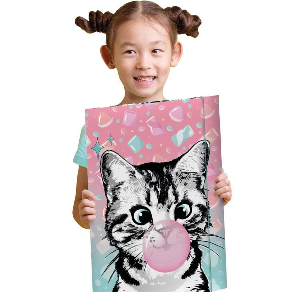 RNK Verlag Organisationsmappe Zeichenmappe Sweet Cat DIN A3 mit Gummizugverschluss, 3 Einschlagklappen, Gummizug, Innen- und Außendruck Bild 2