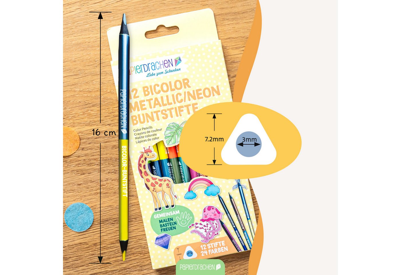 PAPIERDRACHEN Buntstift 12 Bicolor Buntstifte Metallic und Neon Bild 3