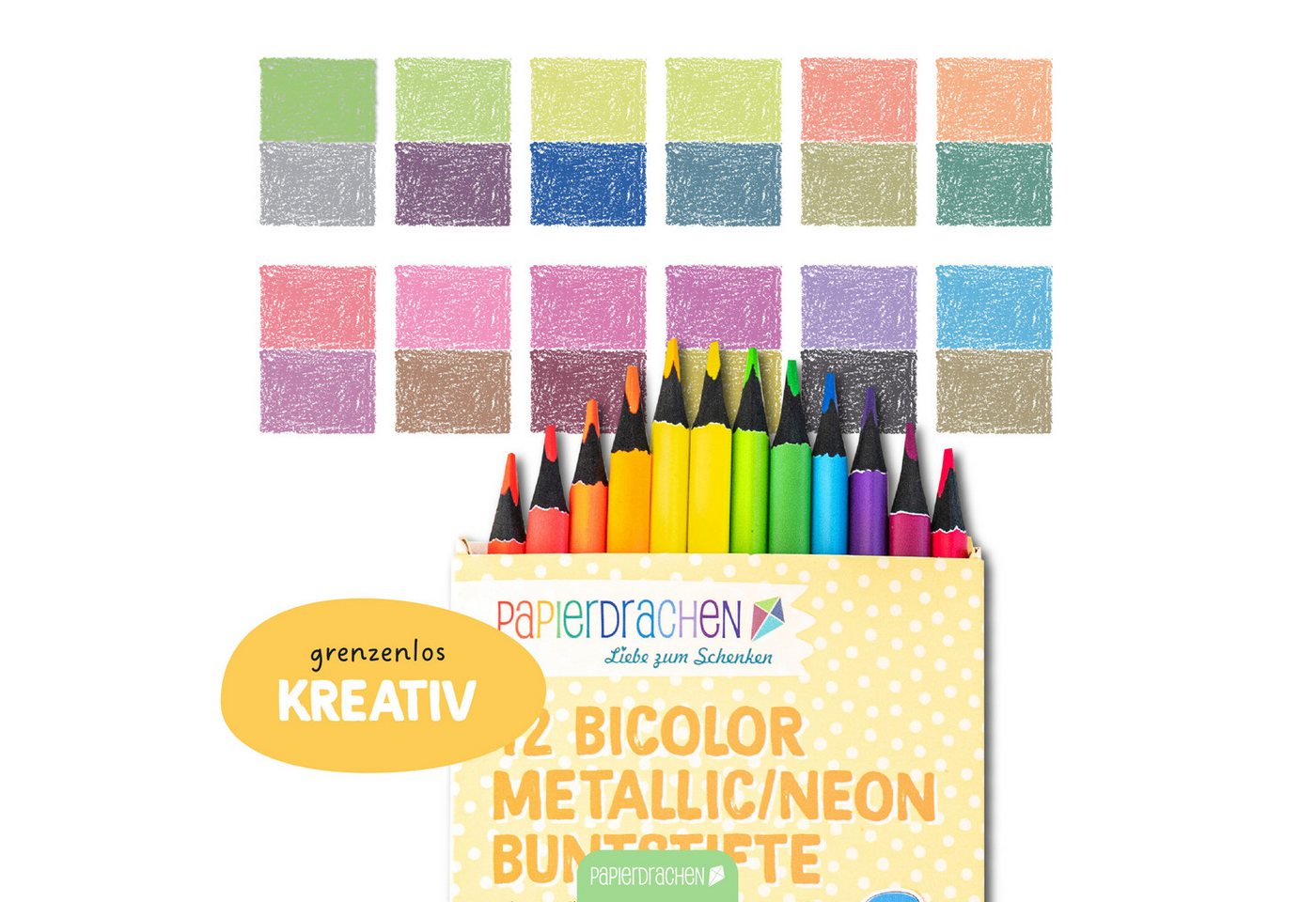PAPIERDRACHEN Buntstift 12 Bicolor Buntstifte Metallic und Neon Bild 5