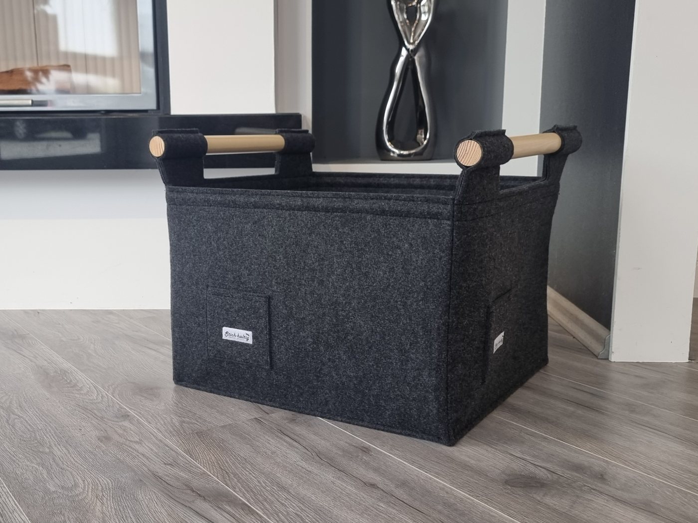 Stich-haltig Kaminholzkorb Kaminholzkorb L mit Holzgriffen - Premium - abriebfestes Innenfutter Bild 5