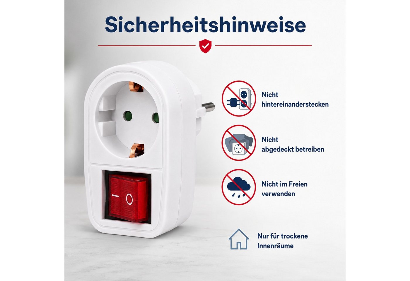 Arcas Schuko-Stecker Arcas Schuko Zwischenstecker mit Schalter, 3500W, 16A, Weiß Bild 4