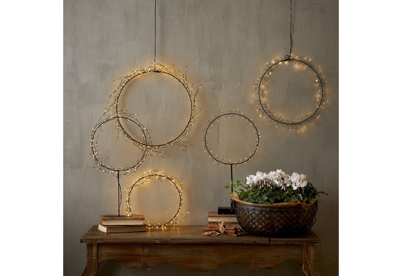 MARELIDA Dekokranz LED Kranz Draht stehend Tischkranz Leuchtkranz 50LED H: 43cm Batterie Bild 2