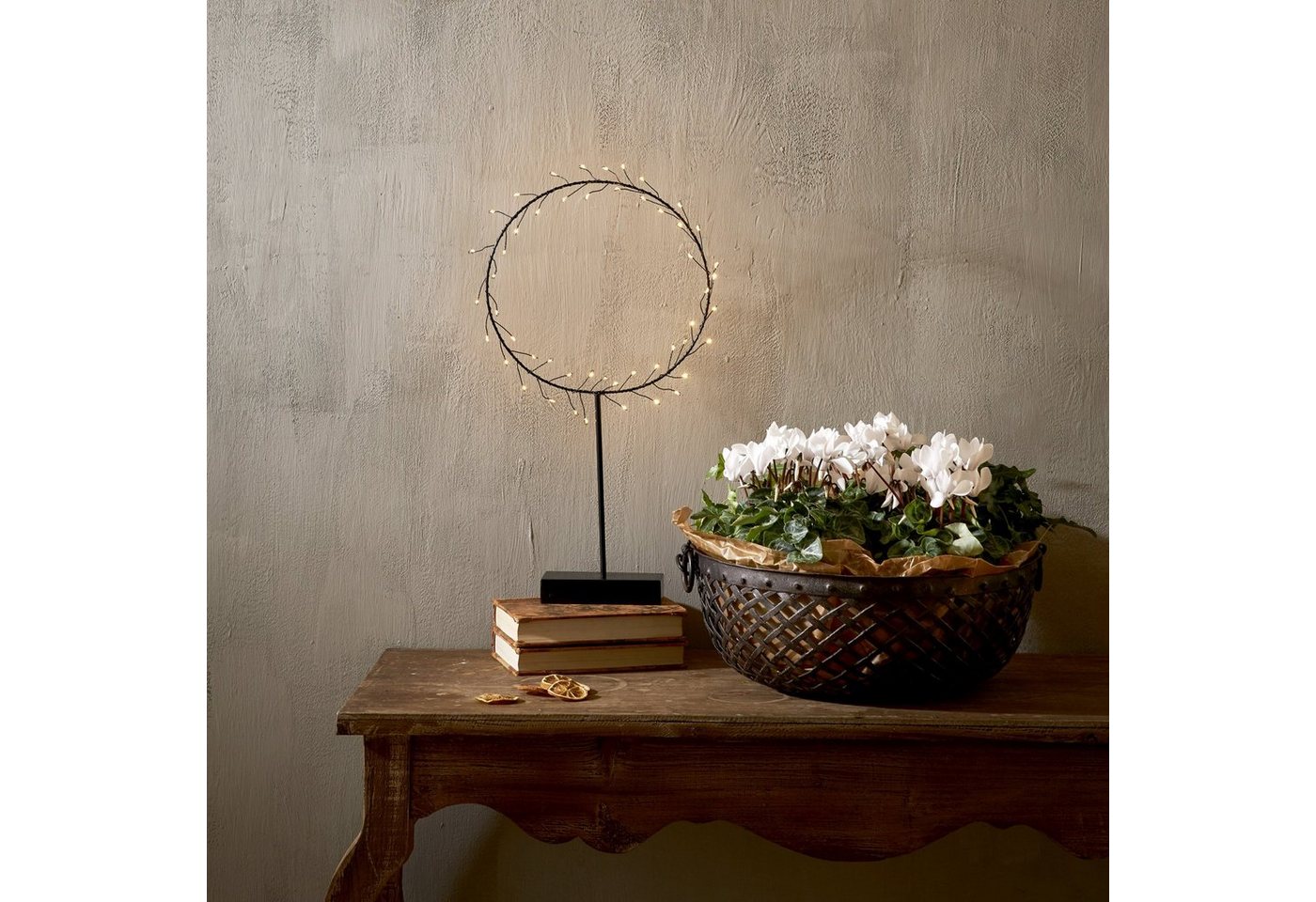 MARELIDA Dekokranz LED Kranz Draht stehend Tischkranz Leuchtkranz 50LED H: 43cm Batterie Bild 3