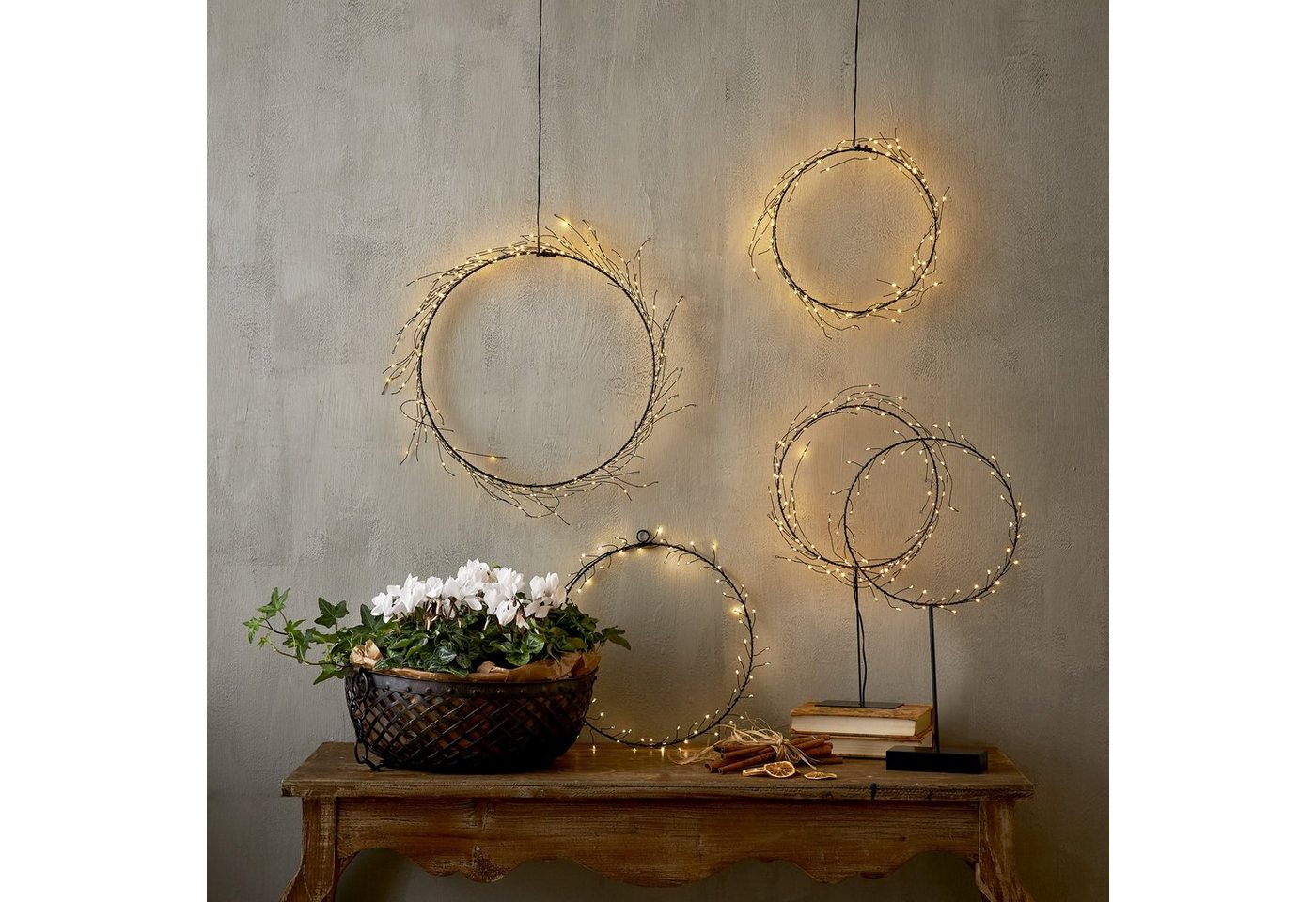 MARELIDA Dekokranz LED Kranz Draht stehend Tischkranz Leuchtkranz 50LED H: 43cm Batterie Bild 4