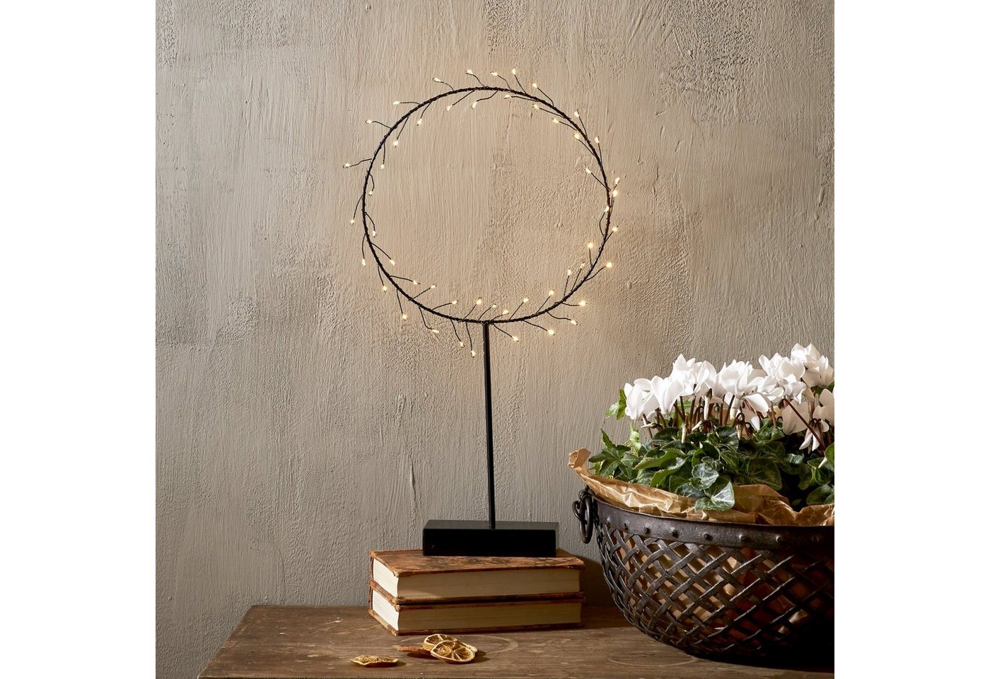 MARELIDA Dekokranz LED Kranz Draht stehend Tischkranz Leuchtkranz 50LED H: 43cm Batterie Bild 5