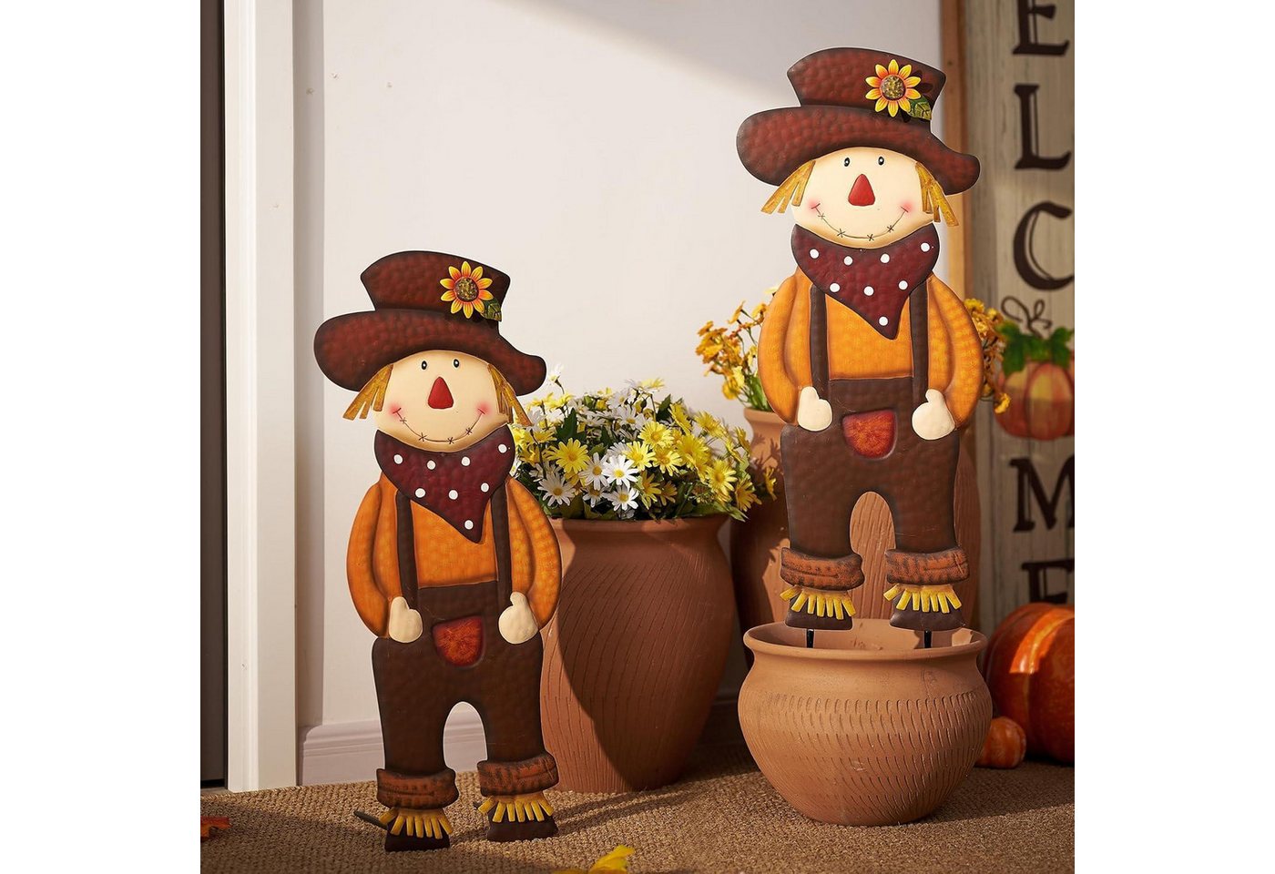 LuxusKollektion Gartenfigur Herbstdeko Vogelscheuche Metall Kürbis Terrasse Gartenstatuen 76cm Bild 3