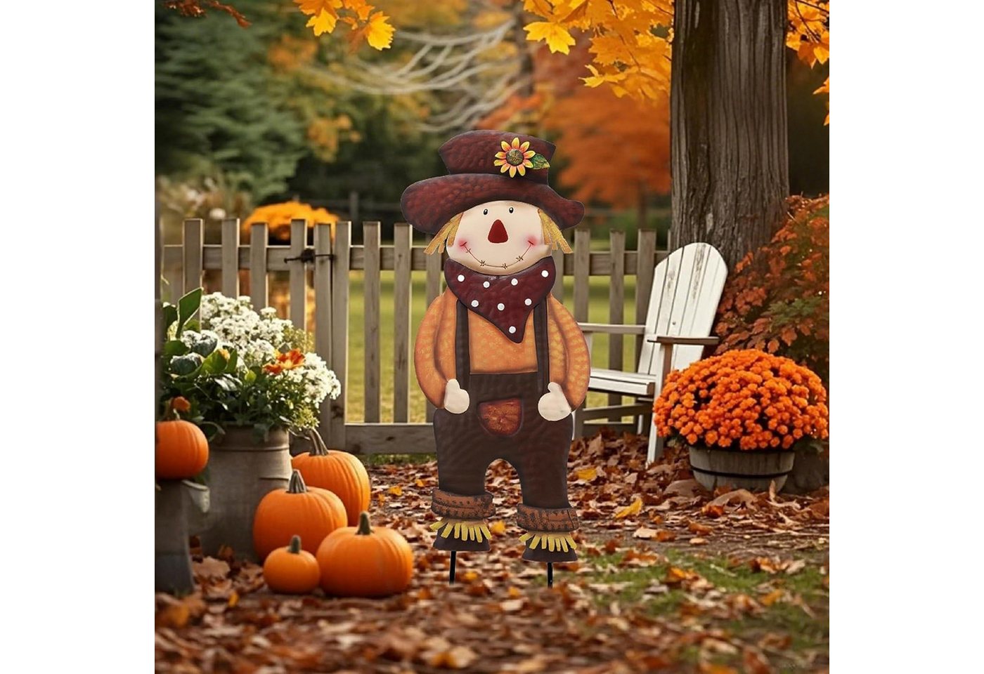 LuxusKollektion Gartenfigur Herbstdeko Vogelscheuche Metall Kürbis Terrasse Gartenstatuen 76cm Bild 5