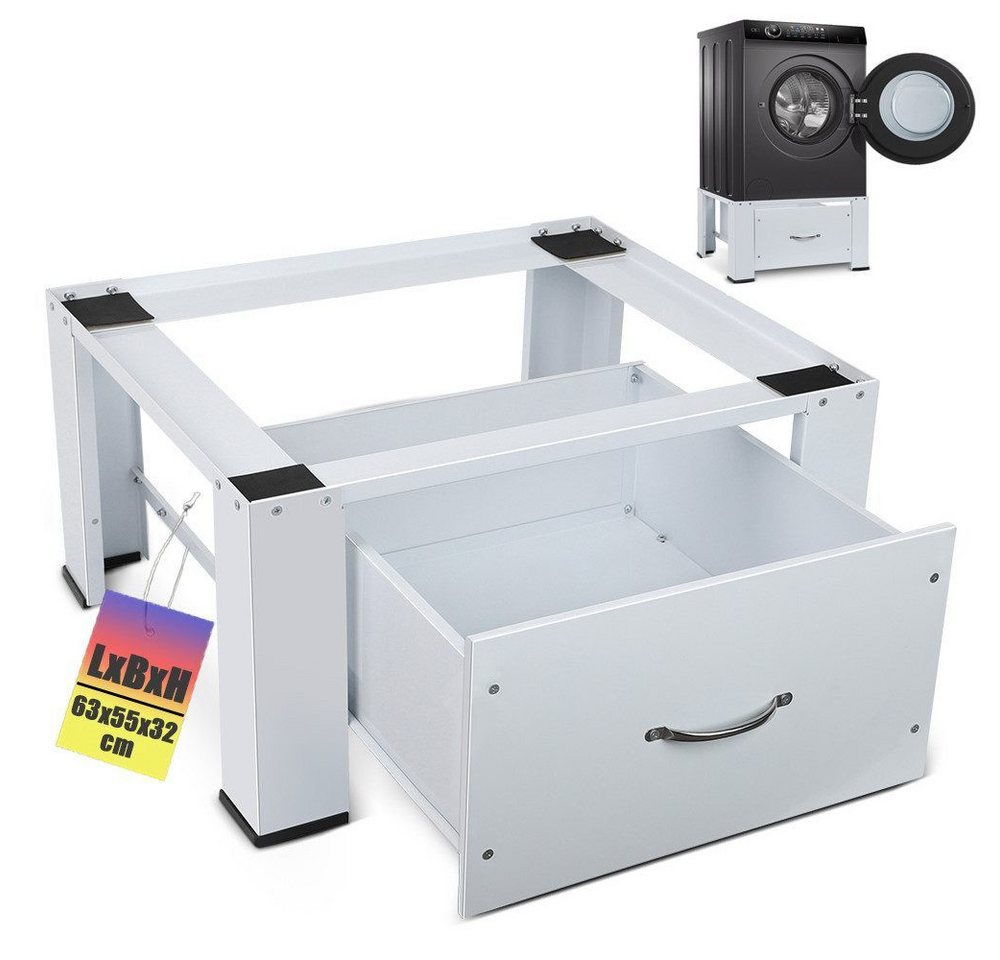 XERSEK Waschmaschinenuntergestell 63cm Waschmaschinen Untergestell aus Stahl Höhe 32cm mit Schubladen, Zubehör für Kühlschrank Trockner Gefrierschrank Bis 150kg, 32cm Waschmaschinensockel Rutschfesten Podest Erhöhung Unterbau Bild 4