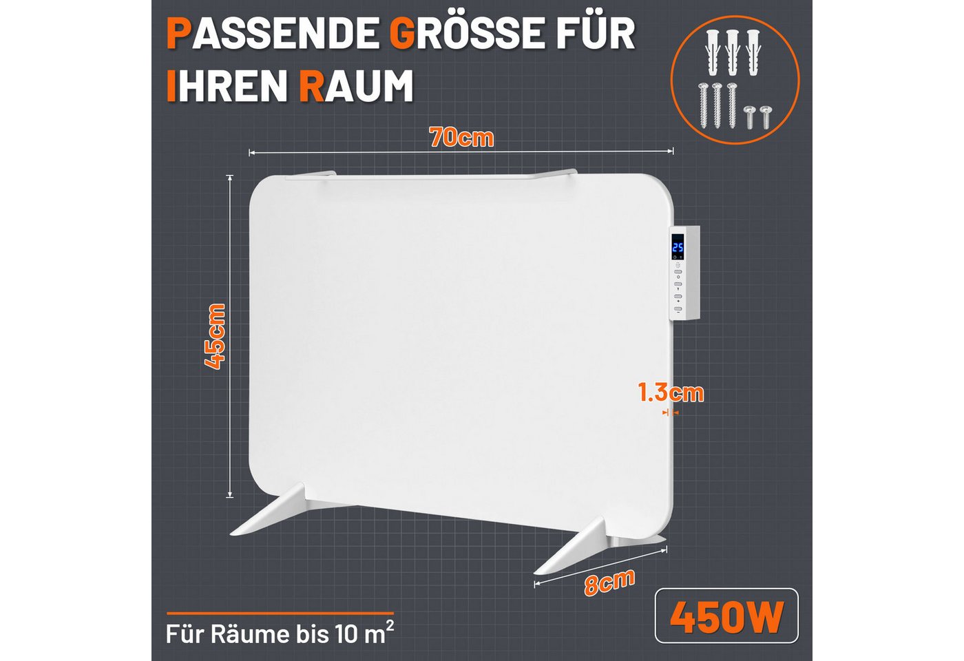 Clanmacy Infrarotheizung Infrarotheizung 450W WLAN Badheizung Thermostat Handtuchhalter Weiß Bild 5