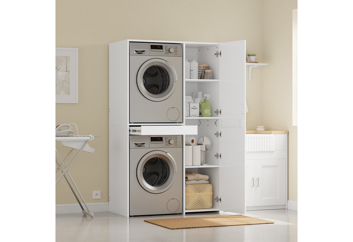 SoBuy Waschmaschinenunterschrank BZR231, Waschmaschinenschrank, Trocknerschrank, für Bad, Waschküche Waschmaschinenumbauschrank Stapelbar für Waschmaschine & Trockner Bild 2
