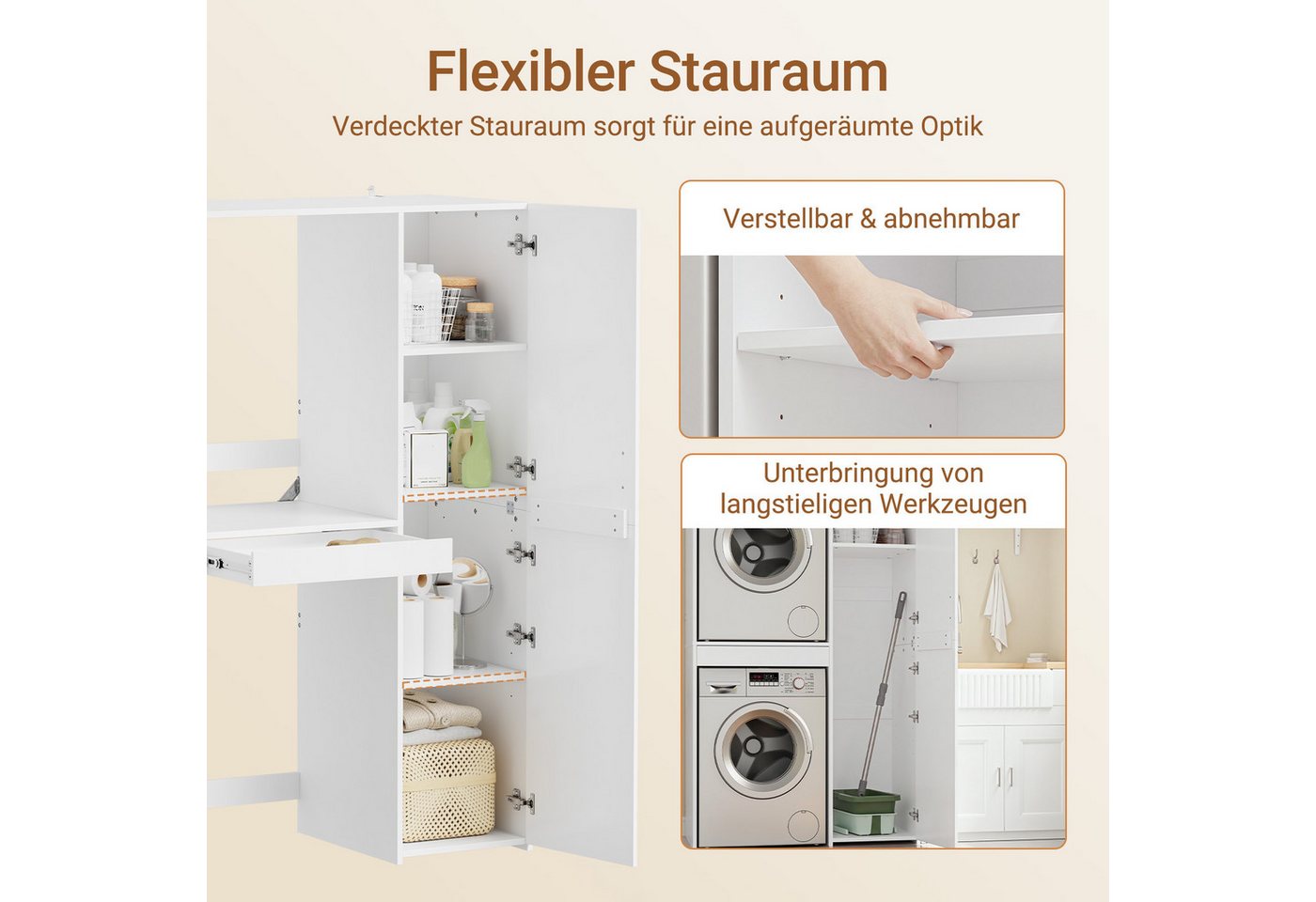 SoBuy Waschmaschinenunterschrank BZR231, Waschmaschinenschrank, Trocknerschrank, für Bad, Waschküche Waschmaschinenumbauschrank Stapelbar für Waschmaschine & Trockner Bild 3
