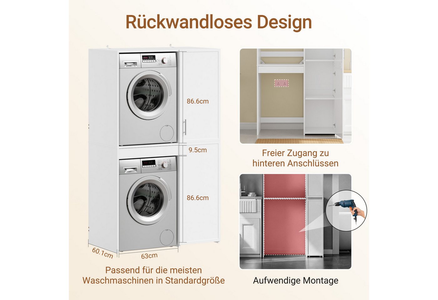SoBuy Waschmaschinenunterschrank BZR231, Waschmaschinenschrank, Trocknerschrank, für Bad, Waschküche Waschmaschinenumbauschrank Stapelbar für Waschmaschine & Trockner Bild 4