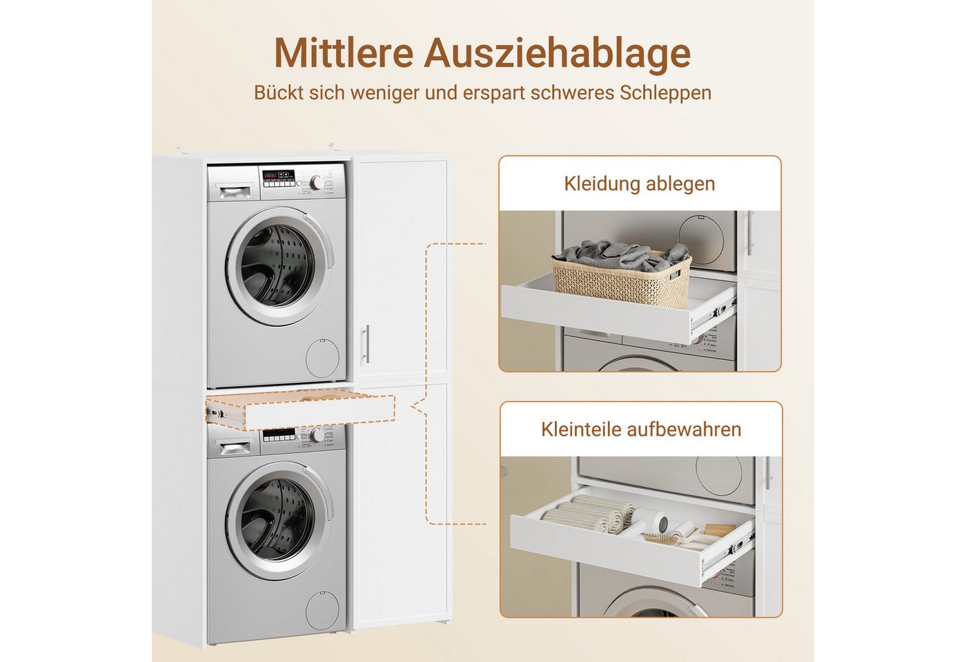 SoBuy Waschmaschinenunterschrank BZR231, Waschmaschinenschrank, Trocknerschrank, für Bad, Waschküche Waschmaschinenumbauschrank Stapelbar für Waschmaschine & Trockner Bild 5