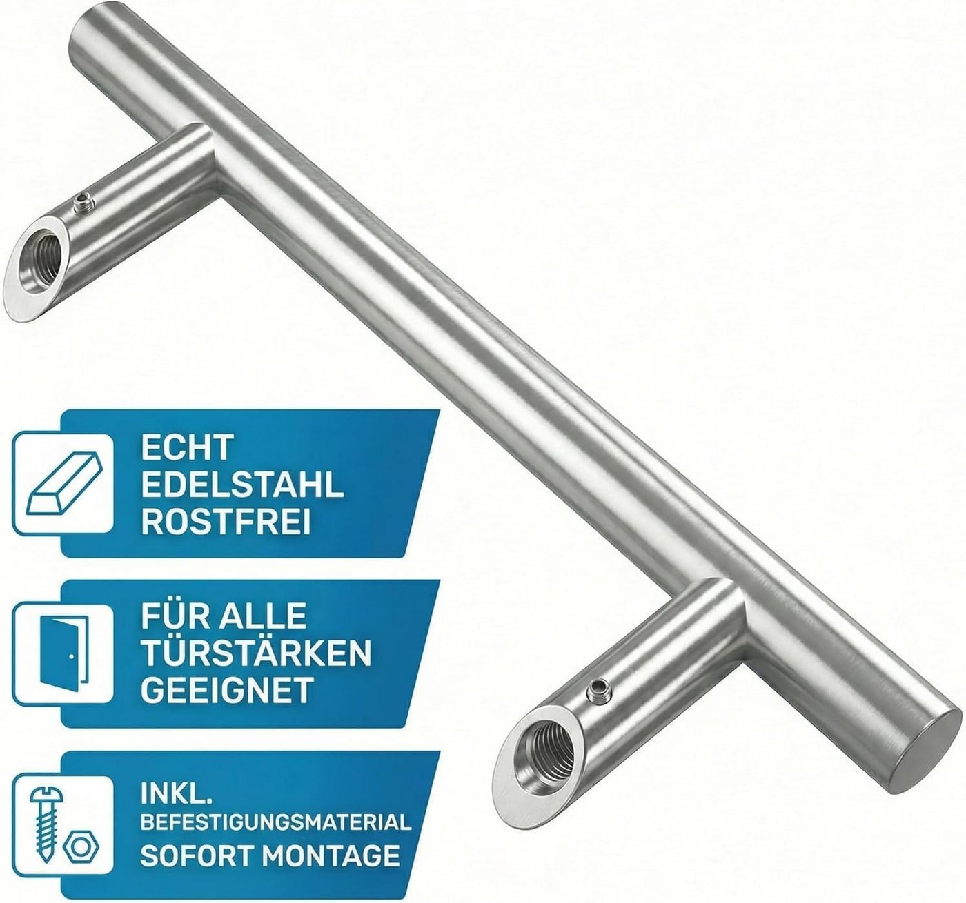 heicko e-ast GmbH Stoßgriff Haustürgriff Edelstahl Stoßgriff mit 45° Stützen Ø 30 mm