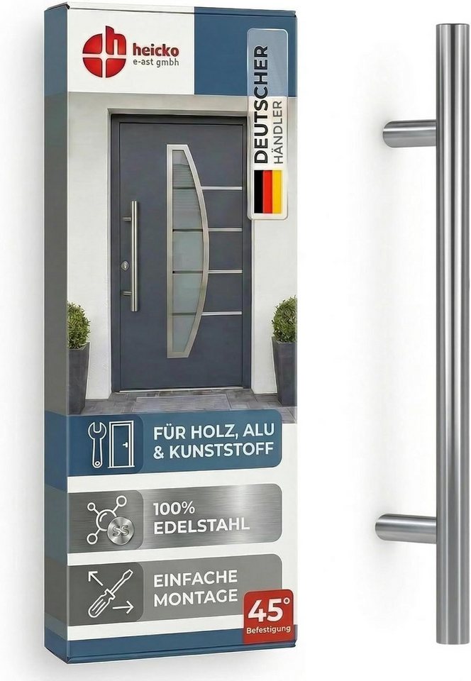 heicko e-ast GmbH Stoßgriff Haustürgriff Edelstahl Stoßgriff mit 45° Stützen Ø 30 mm Bild 3