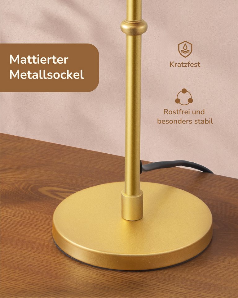 EDISHINE Nachttischlampe EDISHINE Nachttischlampe mit handgeflochtenem Papierseil-Schirm, LED wechselbar, Warmweiß, Gold Inklusive 4W LED mit 2700K Warmweiß Bild 3