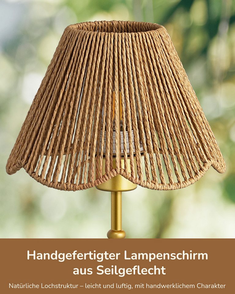 EDISHINE Nachttischlampe EDISHINE Nachttischlampe mit handgeflochtenem Papierseil-Schirm, LED wechselbar, Warmweiß, Gold Inklusive 4W LED mit 2700K Warmweiß Bild 4