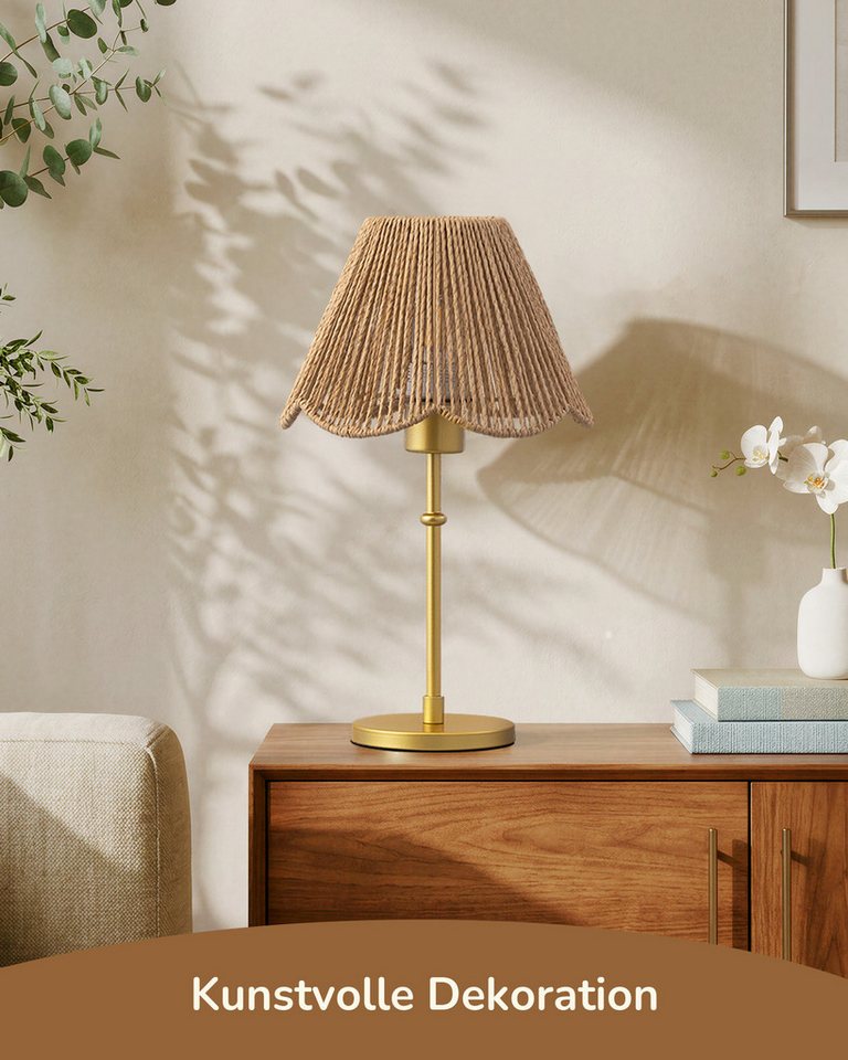 EDISHINE Nachttischlampe EDISHINE Nachttischlampe mit handgeflochtenem Papierseil-Schirm, LED wechselbar, Warmweiß, Gold Inklusive 4W LED mit 2700K Warmweiß Bild 5