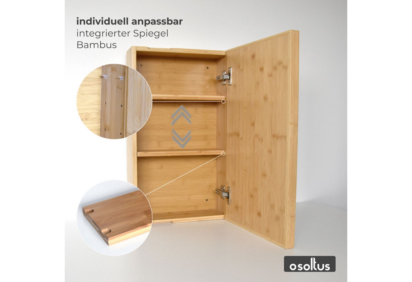 osoltus Badregal osoltus Spiegelschrank Badschrank mit Tür Bambus 60x35x14 cm Bild 3