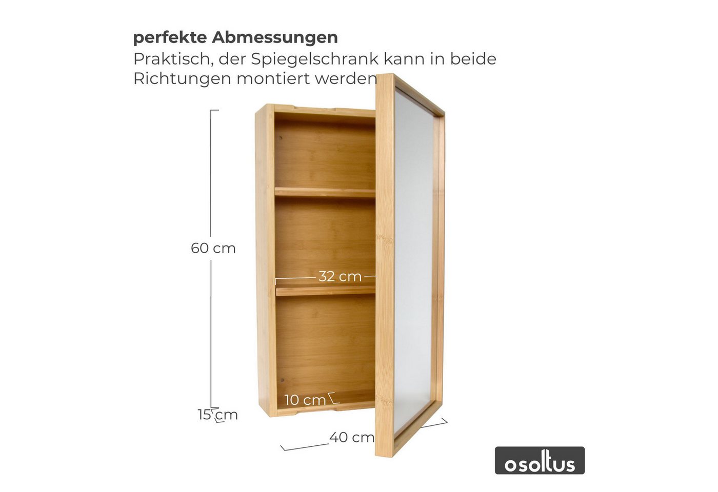 osoltus Badregal osoltus Spiegelschrank Badschrank mit Tür Bambus 60x35x14 cm Bild 4