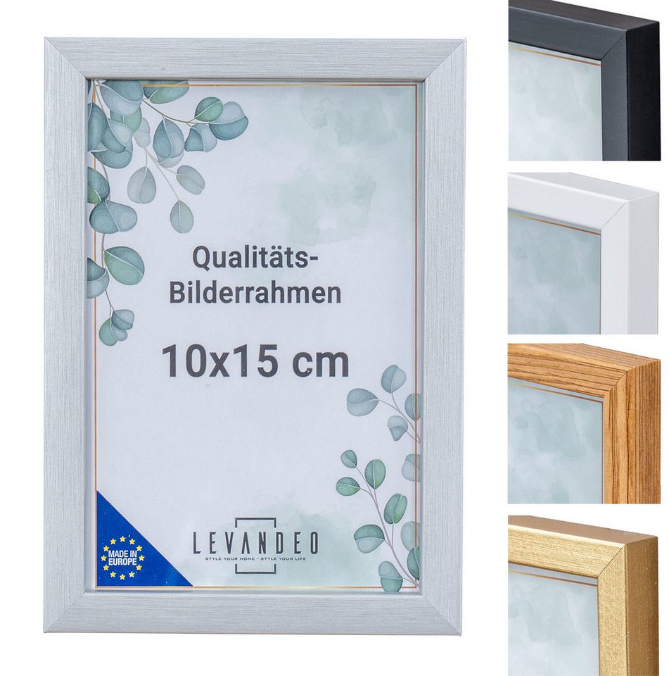 Levandeo® Bilderrahmen, Bilderrahmen Echtholz Made in EU 10x15 Silber Glasscheibe Fotorahmen