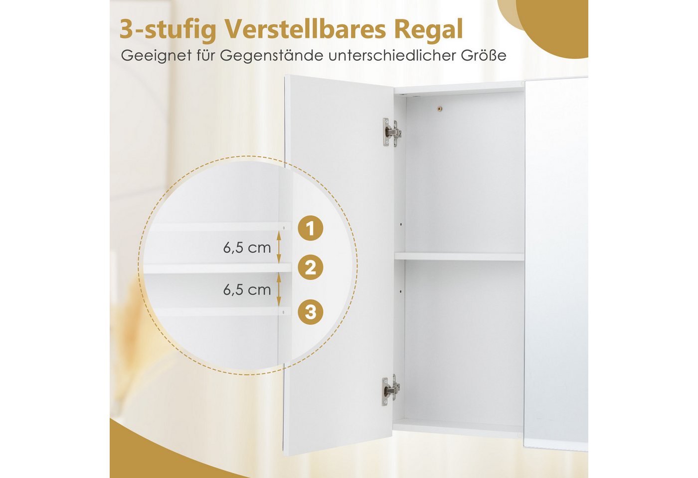 COSTWAY Spiegelschrank Badezimmerspiegelschrank hängend, mit Spiegel