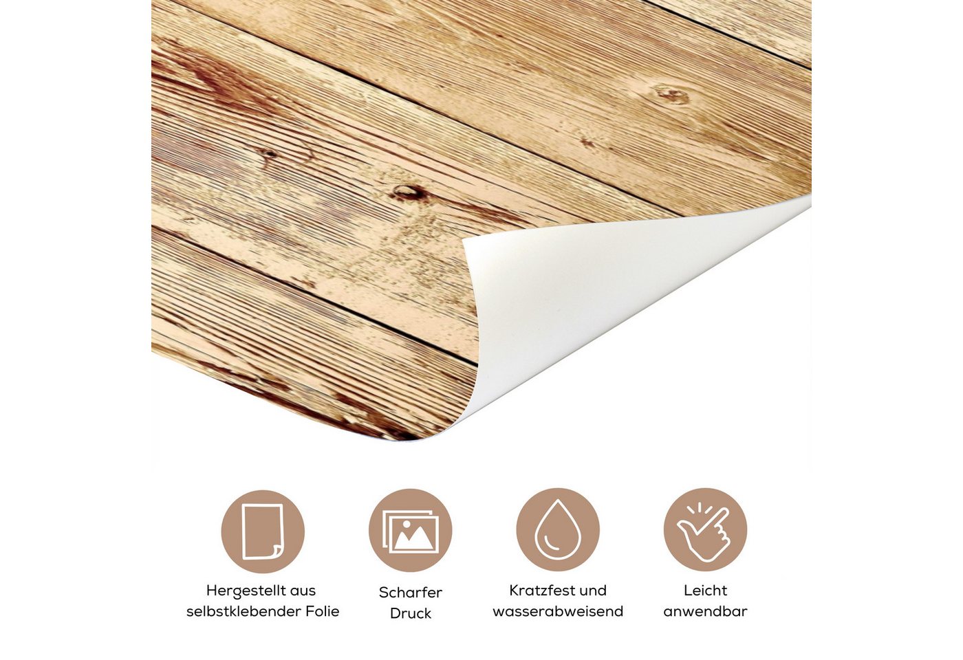 MuchoWow Türtapete Holz - Vintage - Landhausdiele - Eiche, Matt, bedruckt, (1 St), Selbstklebende Tapete, Folie für Möbel, 70x215 cm