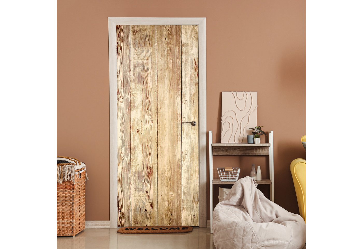 MuchoWow Türtapete Holz - Vintage - Landhausdiele - Eiche, Matt, bedruckt, (1 St), Selbstklebende Tapete, Folie für Möbel, 70x215 cm Bild 2