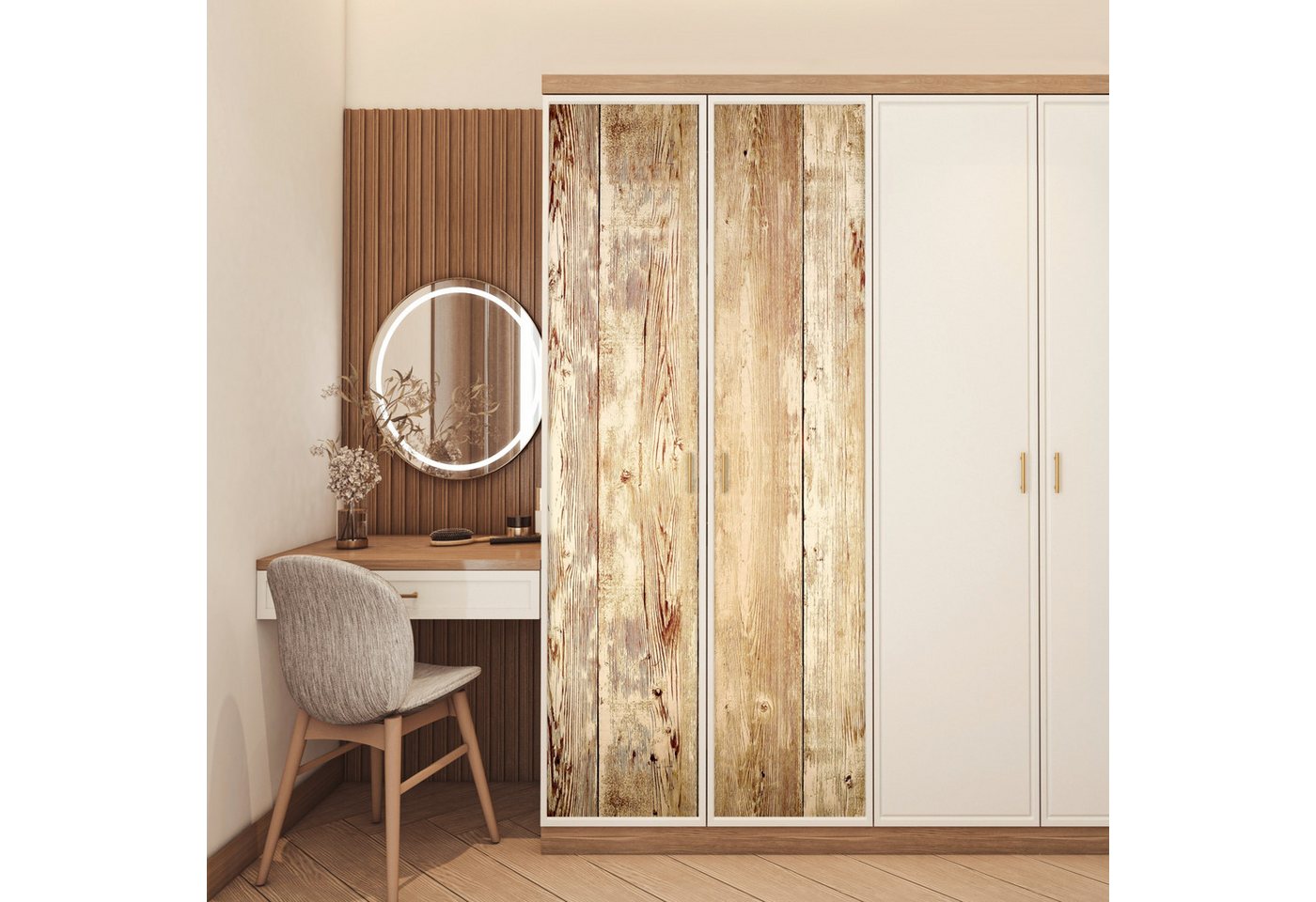 MuchoWow Türtapete Holz - Vintage - Landhausdiele - Eiche, Matt, bedruckt, (1 St), Selbstklebende Tapete, Folie für Möbel, 70x215 cm Bild 5