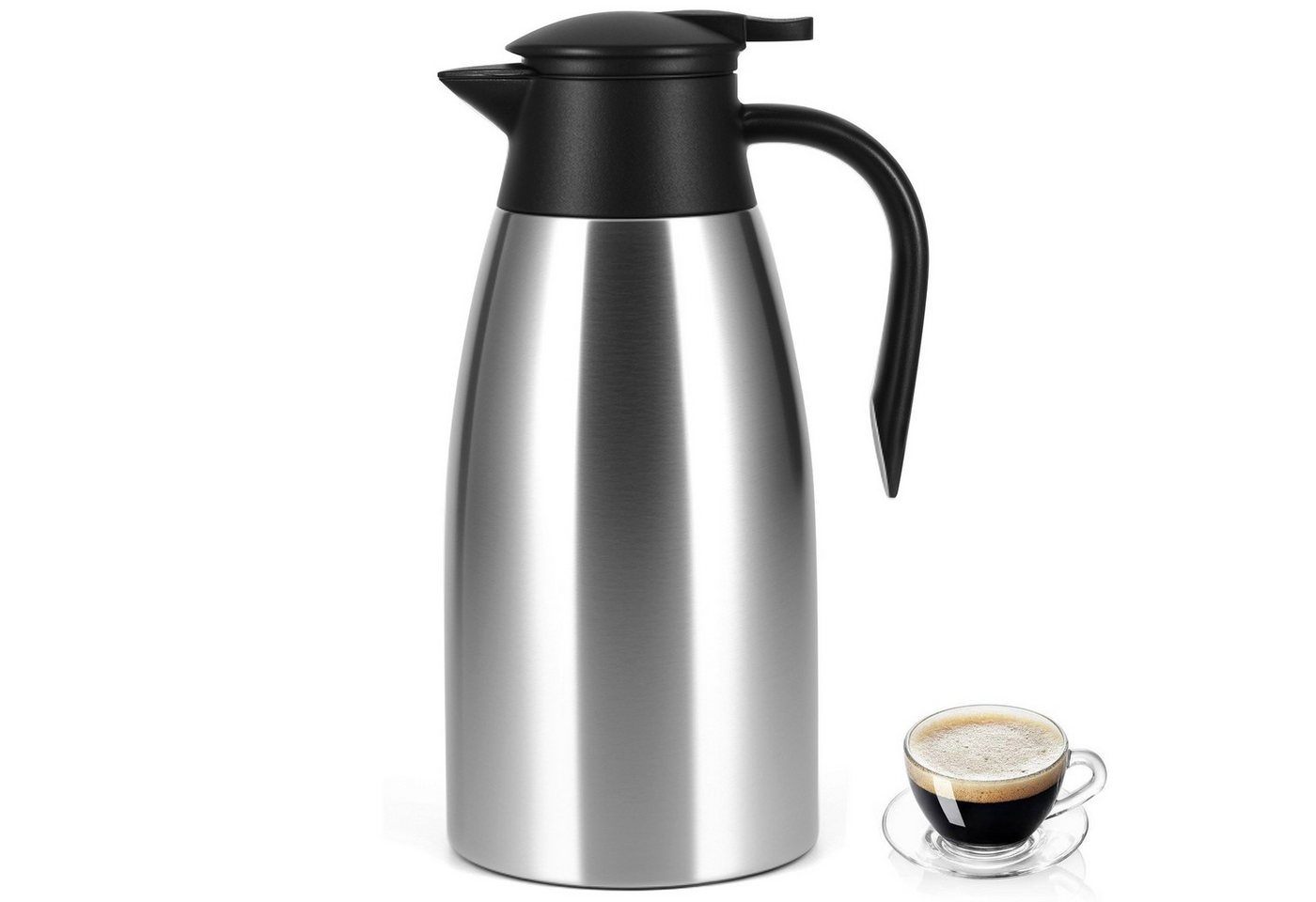 BlingBin Isolierkanne 2,1L Thermoskanne Edelstahl Doppelwandige Vakuumisolierung Kaffeekanne, 2.1 l, (304 Edelstahl Isolierte Isolierkanne, 1-St., Thermoskanne 29 × 13 cm), 24 Stunden Wärmedämmung,für Wasserkocher,Teekannen und Kaffeemaschinen Bild 2