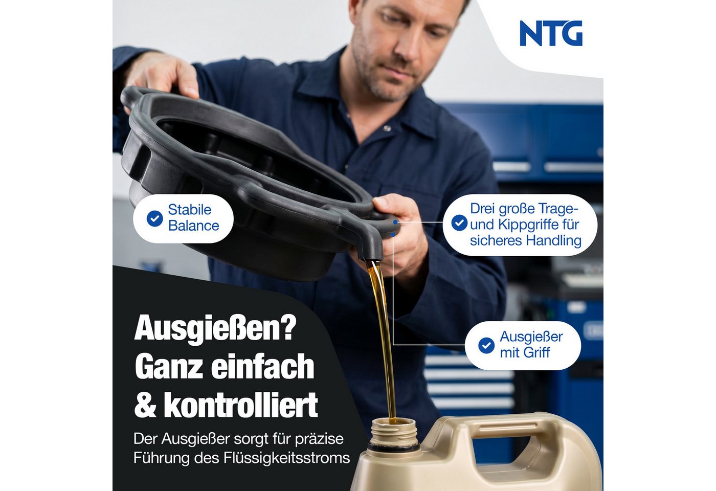 NTG Nutzfahrzeug Technik GmbH Ölauffangwanne 8 Liter - Anti-Splash-Design mit integriertem Ausgießer, (1-tlg), Ölwanne auffangwanne für Auto Motorrad KFZ