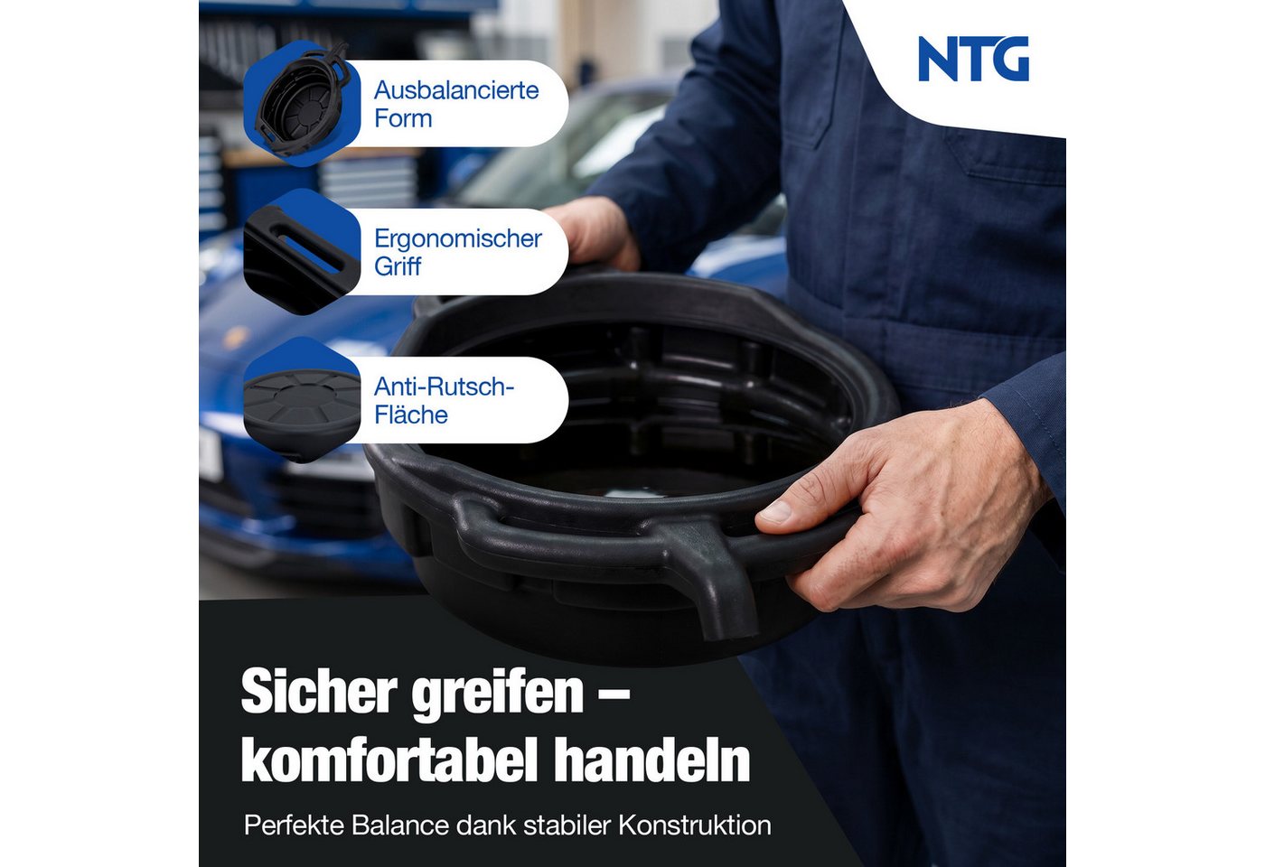 NTG Nutzfahrzeug Technik GmbH Ölauffangwanne 8 Liter - Anti-Splash-Design mit integriertem Ausgießer, (1-tlg), Ölwanne auffangwanne für Auto Motorrad KFZ Bild 4