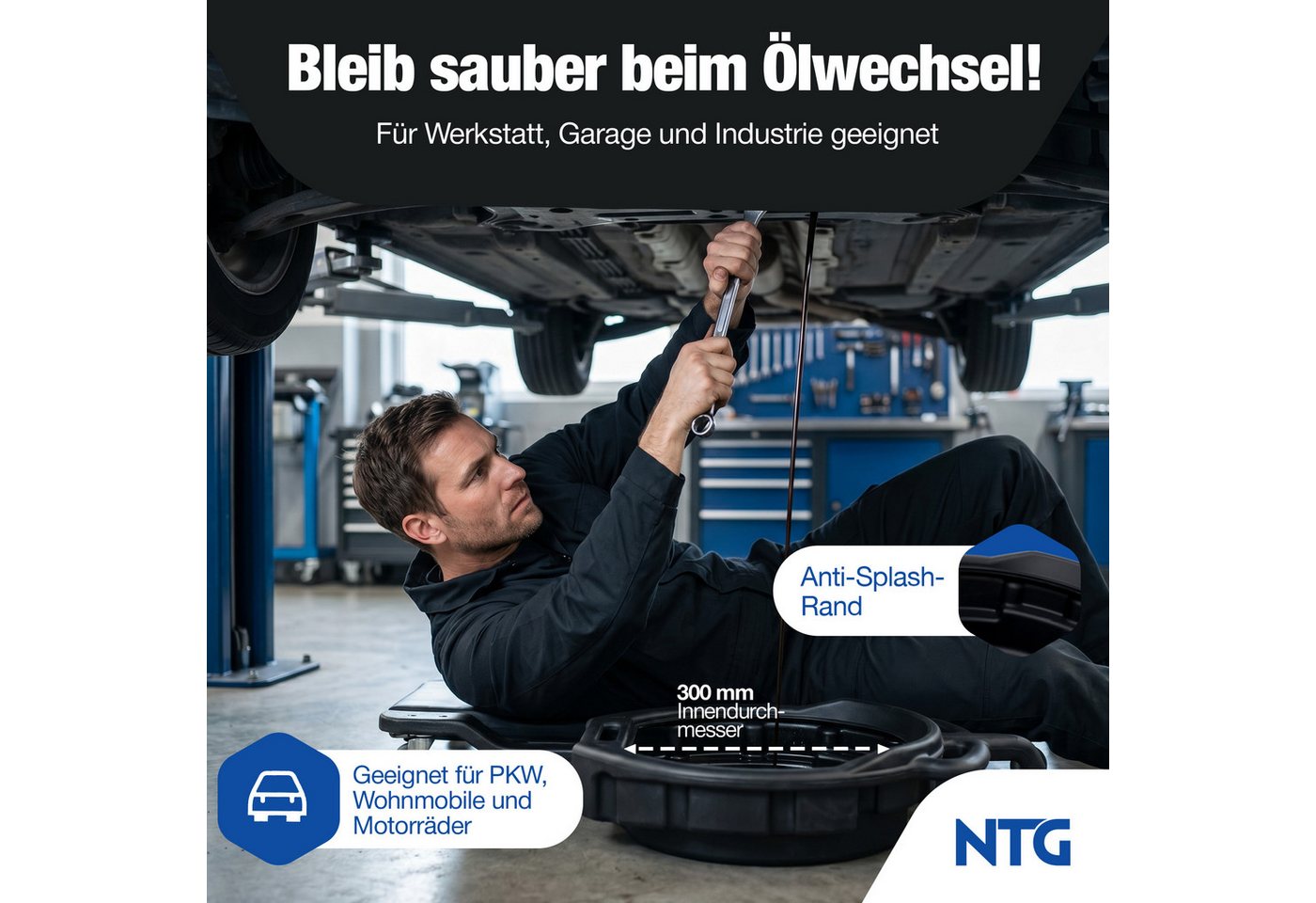 NTG Nutzfahrzeug Technik GmbH Ölauffangwanne 8 Liter - Anti-Splash-Design mit integriertem Ausgießer, (1-tlg), Ölwanne auffangwanne für Auto Motorrad KFZ Bild 5