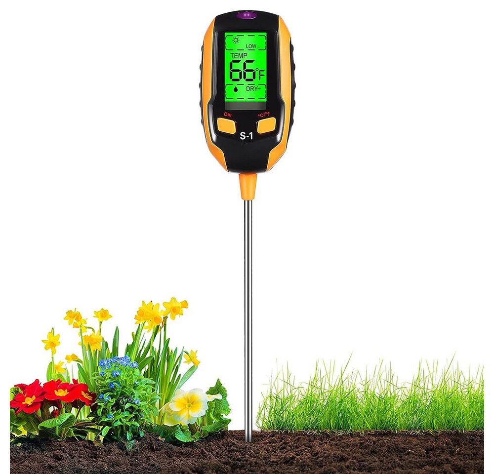 AFKSMILE Feuchtigkeitsmesser 4-in-1 Bodenmessgerät Digital, LCD Bodenfeuchtemessgerät, Bodentester für pH-Wert, Bodenfeuchtigkeit, Temperatur & Sonnenlicht