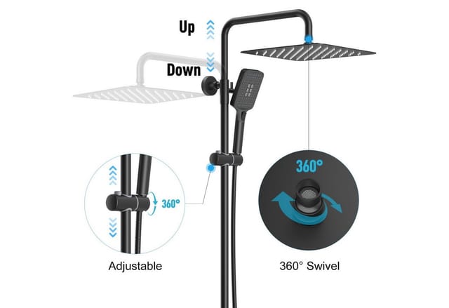 Rainsworth Duschsystem Thermostat, 3 Strahlarten, 25 cm Regendusche, 38 °C Sicherheitssperre, 3 Strahlart(en), komplett-set, 92-126 cm Duschstangen Edelstahl Duschamaturenset Wassersparend