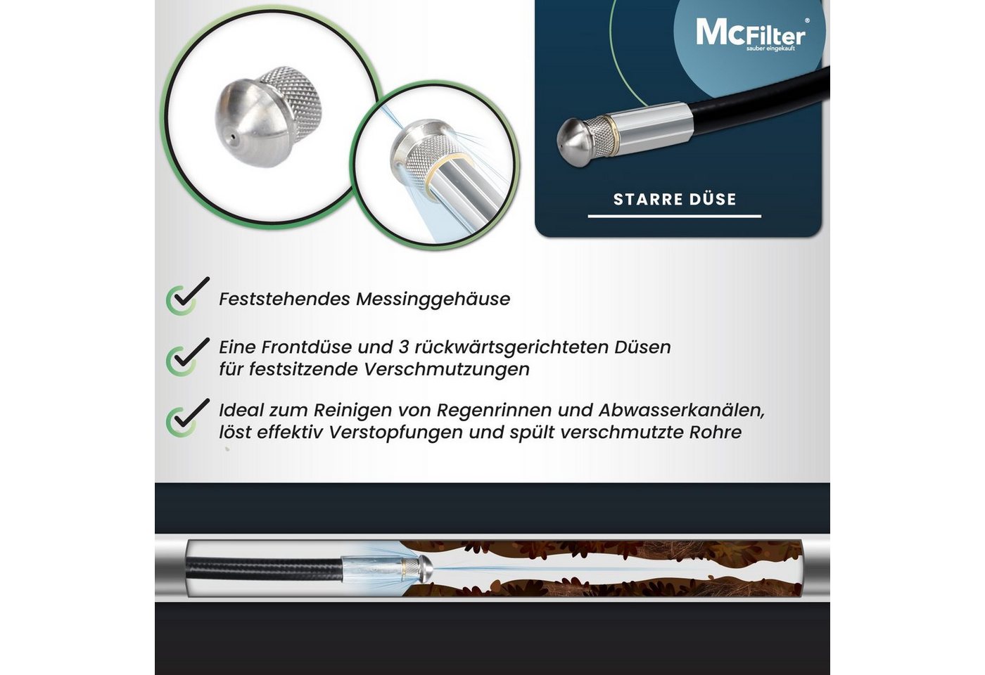 McFilter Hochdruckschlauch Rohrreinigungsschlauch, 30m, 200 bar, kompatibel mit Kärcher, (30 St), K2 K3 K4 K5 K6 K7, inkl. Tasche mit Adapter, Düsen starr + rotierend Bild 3
