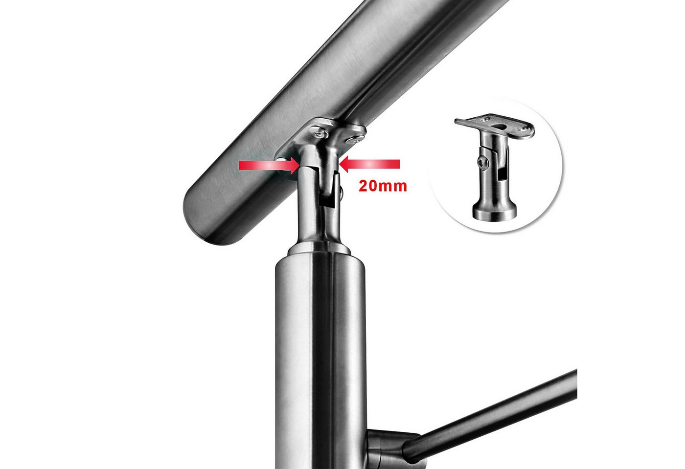 Duschparadies Handlauf Treppengeländer Außen, Handlauf Edelstahl Geländer, Innen, Aussen, 80 cm Gesamtlänge, (Packung, 3 St), Edelstahl 304, Silber, leicht gezogenes Finish. Länge: 80-200 cm Bild 2