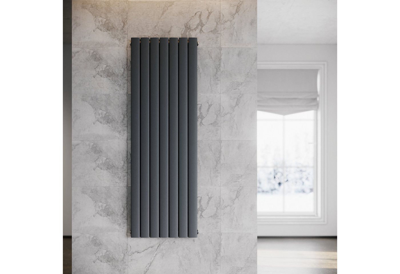 SONNI Designheizkörper Design Heizkörper Flach Anthrazit Doppellagig 1600x542mm Vertikal, Paneelheizkörper, Heizungsbereich 19~27m², Mittelanschuss Bild 5