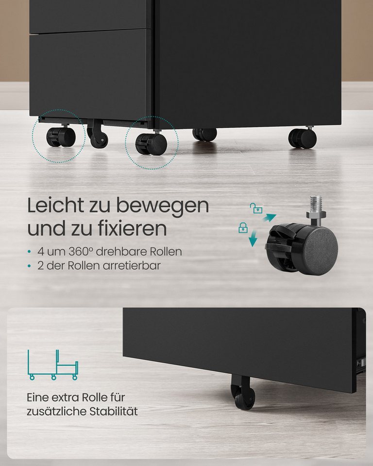 SONGMICS Rollcontainer Schubladenschrank, mobiler Aktenschrank, Metallschrank,abschließbar,4Schubladen,45,1 x 39 x 69,3cm,vormontiert Bild 3