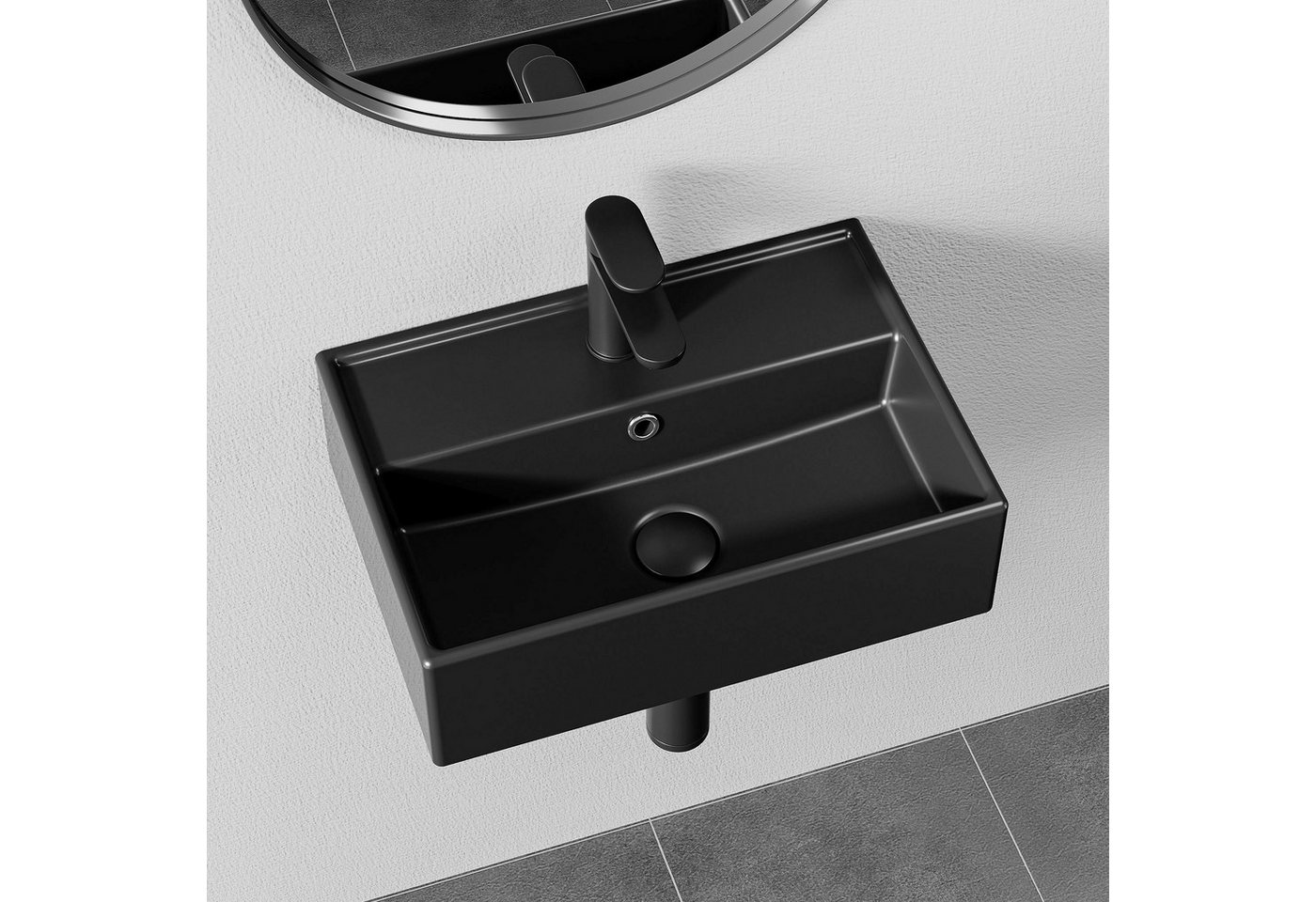 HOROW Waschbecken Aufsatzwaschbecken Keramik Weiß, Wandwaschbecken für Gäste-WC (Waschtisch, mit Hahnloch und Überlauf), einfache Reinigung, Einfache Installation,Kratzfest und langlebig Bild 3