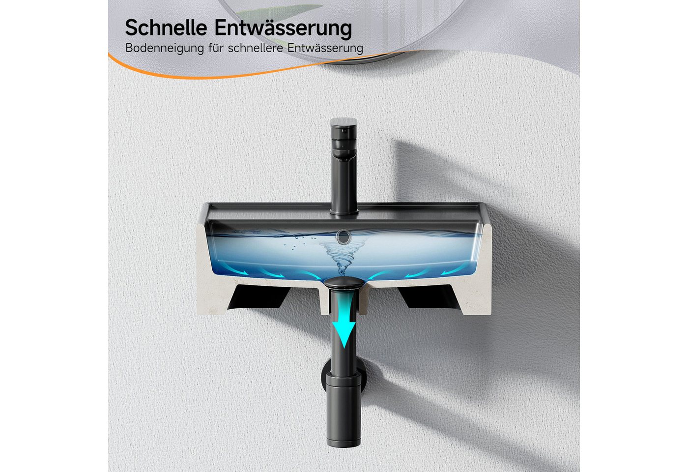 HOROW Waschbecken Aufsatzwaschbecken Keramik Weiß, Wandwaschbecken für Gäste-WC (Waschtisch, mit Hahnloch und Überlauf), einfache Reinigung, Einfache Installation,Kratzfest und langlebig Bild 4