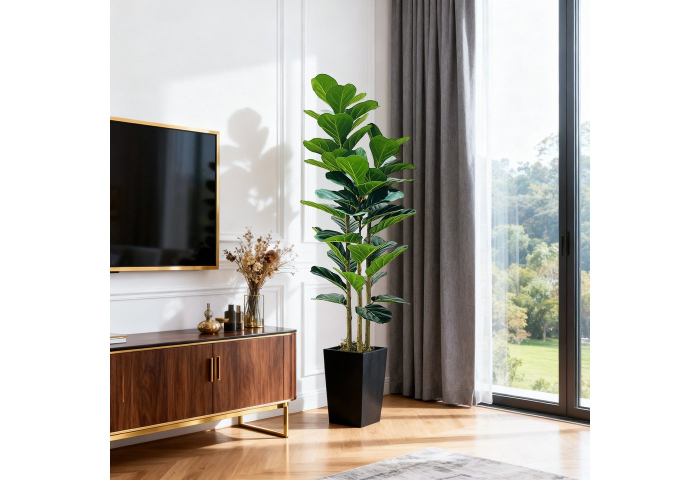 Kunstpflanze Künstlicher Geigenblatt Feigenbaum mit Pflanzenbaum für Innenbüro, GarveeMore Bild 2