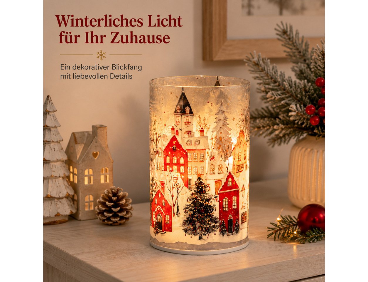 formano LED Dekolicht LED-Dekolicht Drehend 15cm Winterdorf mit Timer 6h/18h Weihnachten, LED fest integriert