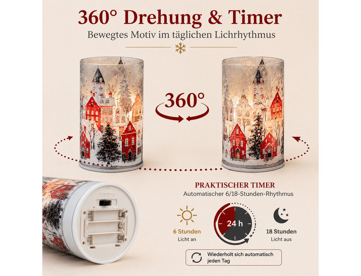 formano LED Dekolicht LED-Dekolicht Drehend 15cm Winterdorf mit Timer 6h/18h Weihnachten, LED fest integriert Bild 3