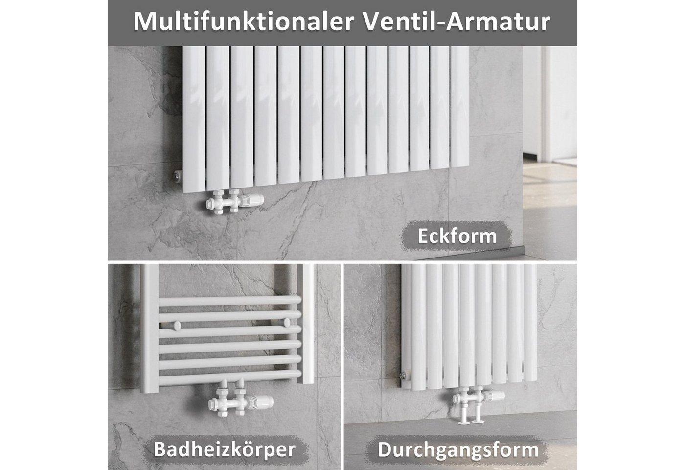 ELEGANT Heizkörperthermostat Multiblock Set für Heizkörper 50mm G 1/2", mit Thermostatkopf, 50mm G 1/2