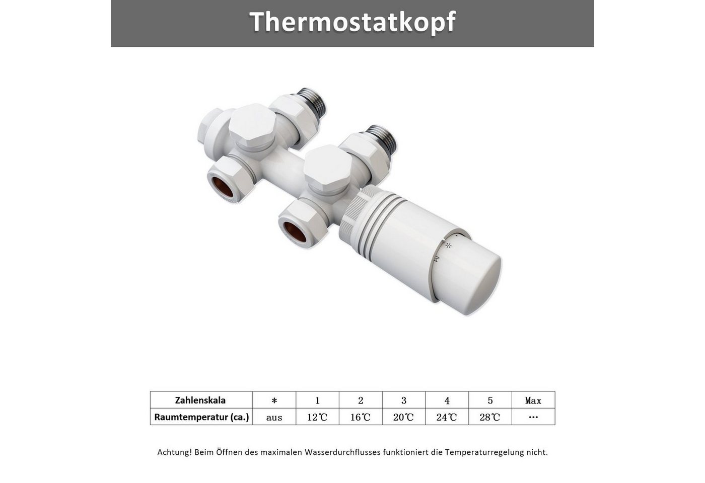 ELEGANT Heizkörperthermostat Multiblock Set für Heizkörper 50mm G 1/2", mit Thermostatkopf, 50mm G 1/2 Bild 3