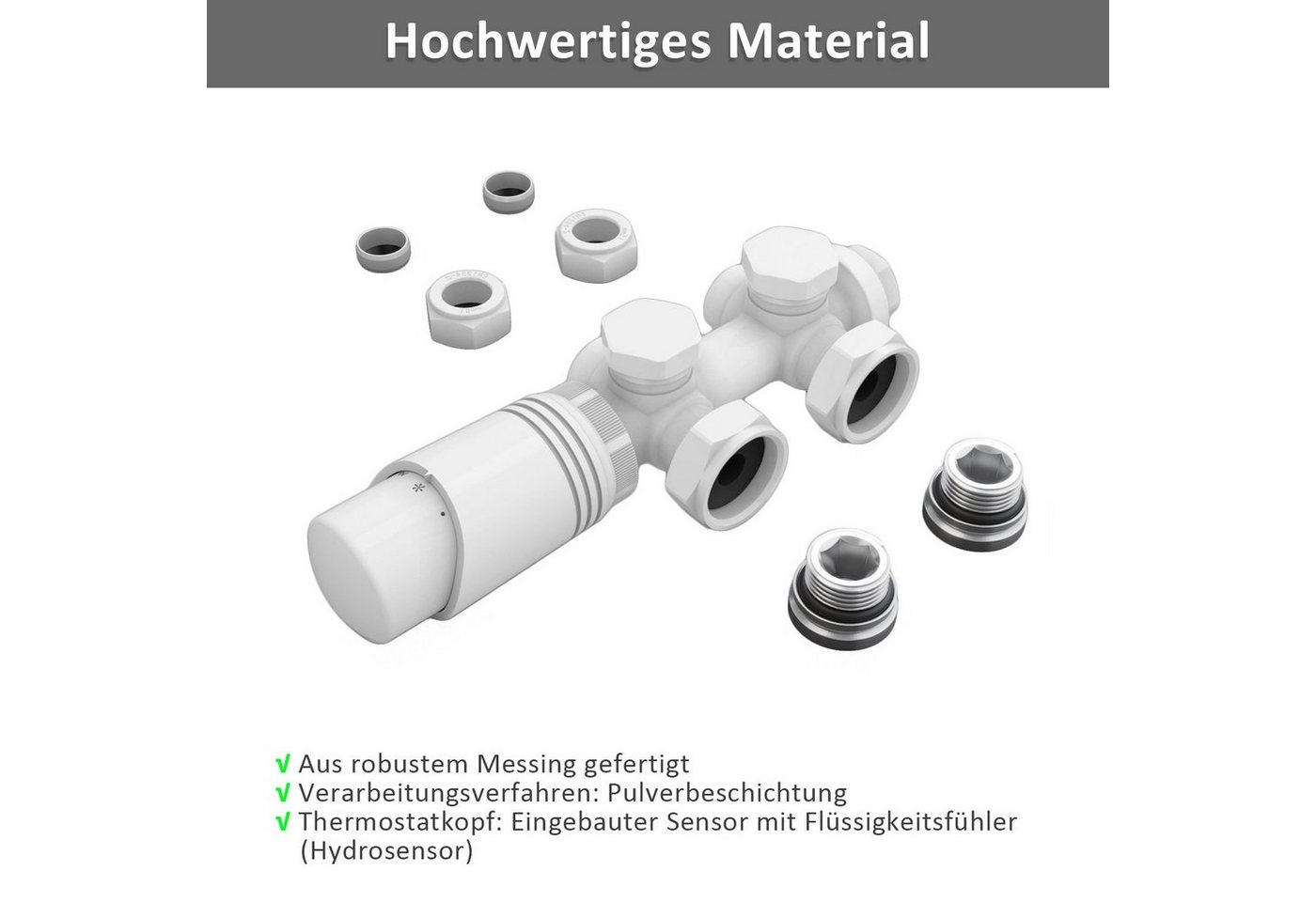 ELEGANT Heizkörperthermostat Multiblock Set für Heizkörper 50mm G 1/2", mit Thermostatkopf, 50mm G 1/2 Bild 4