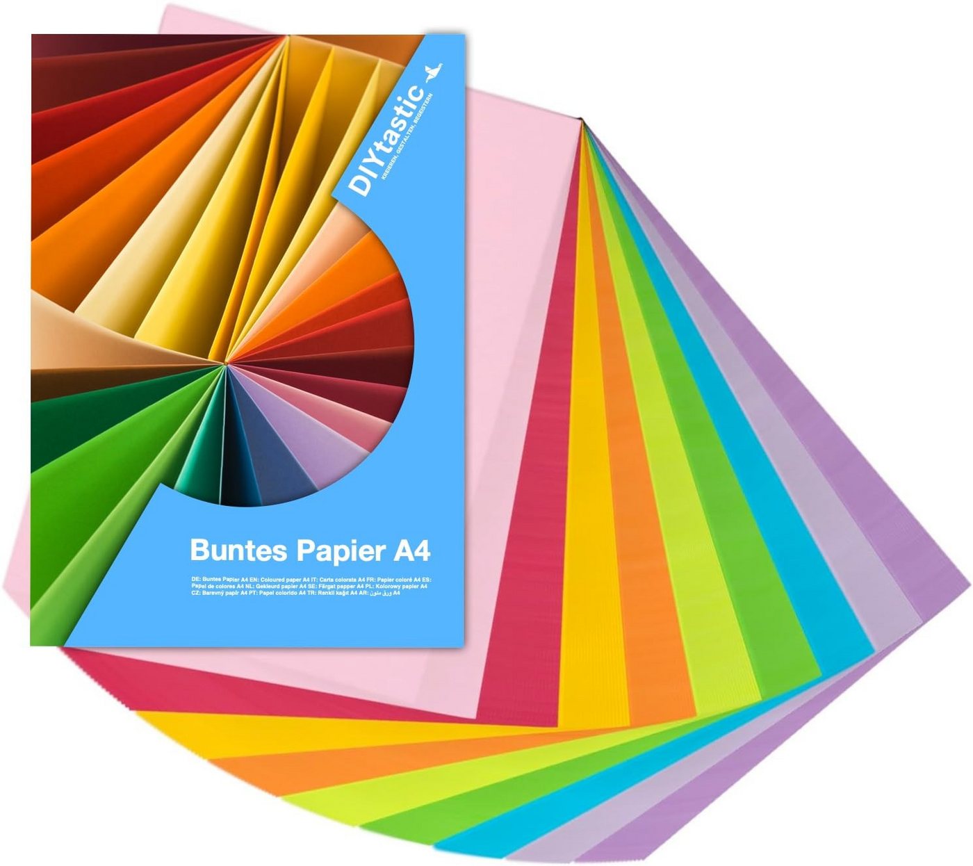 DIYtastic Bastelkartonpapier 100x Papier bunt - 140 g/m² - Bastelpapier & Buntpapier